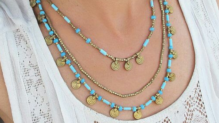 Layered Necklaces Chain Silver Coin Pendant Necklace Boho Bead