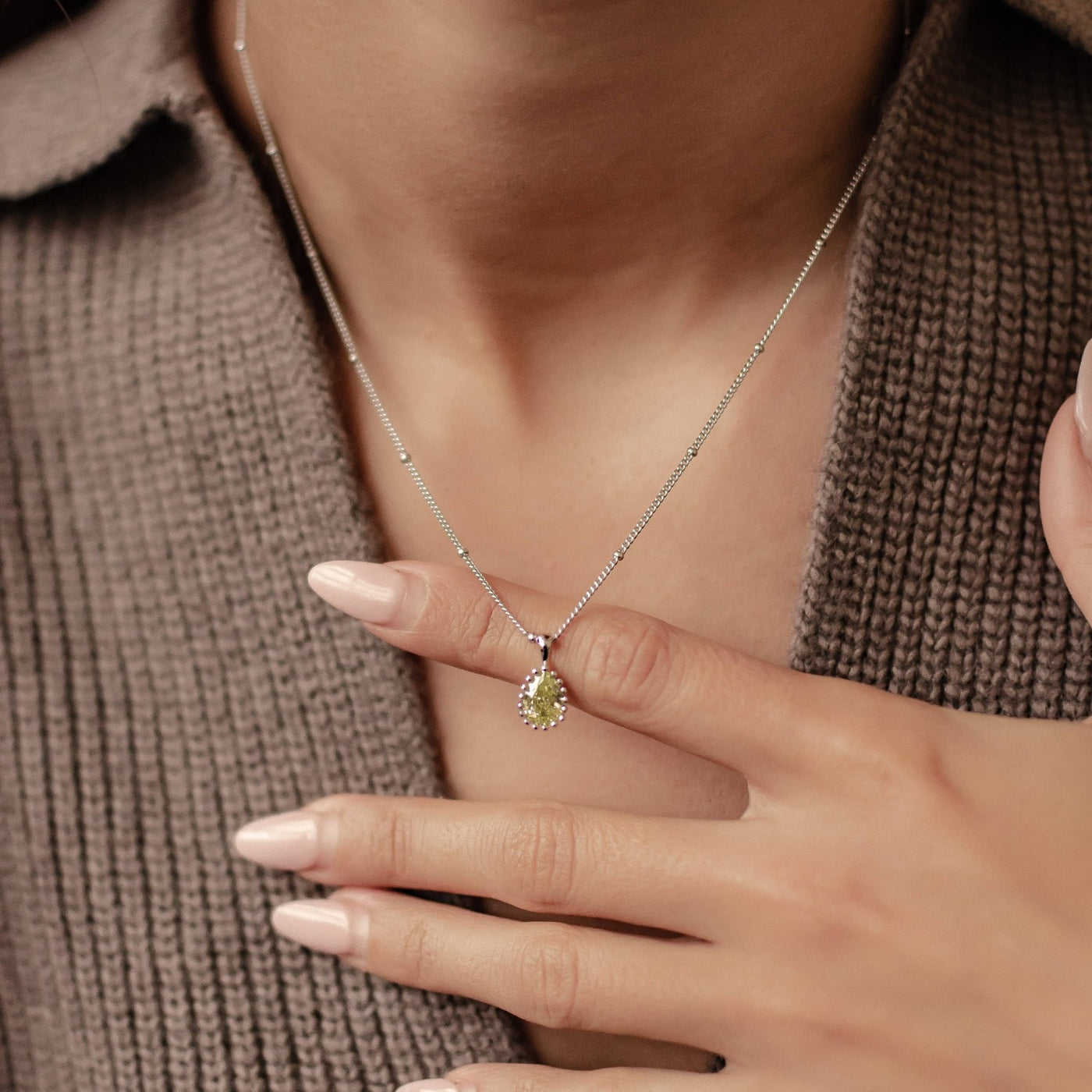 August Peridot Birthstone Necklace Sterling Silver