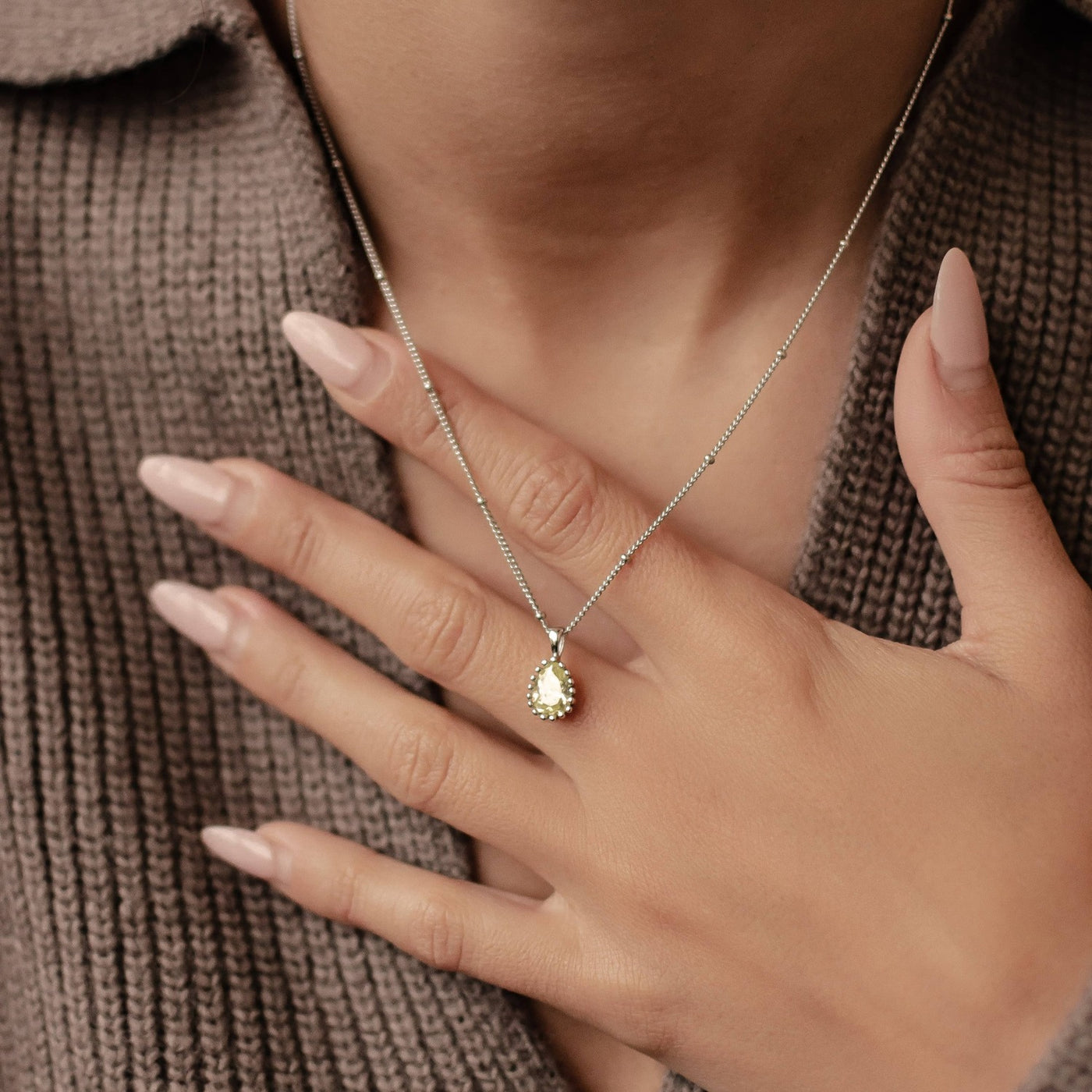 August Peridot Birthstone Necklace Sterling Silver