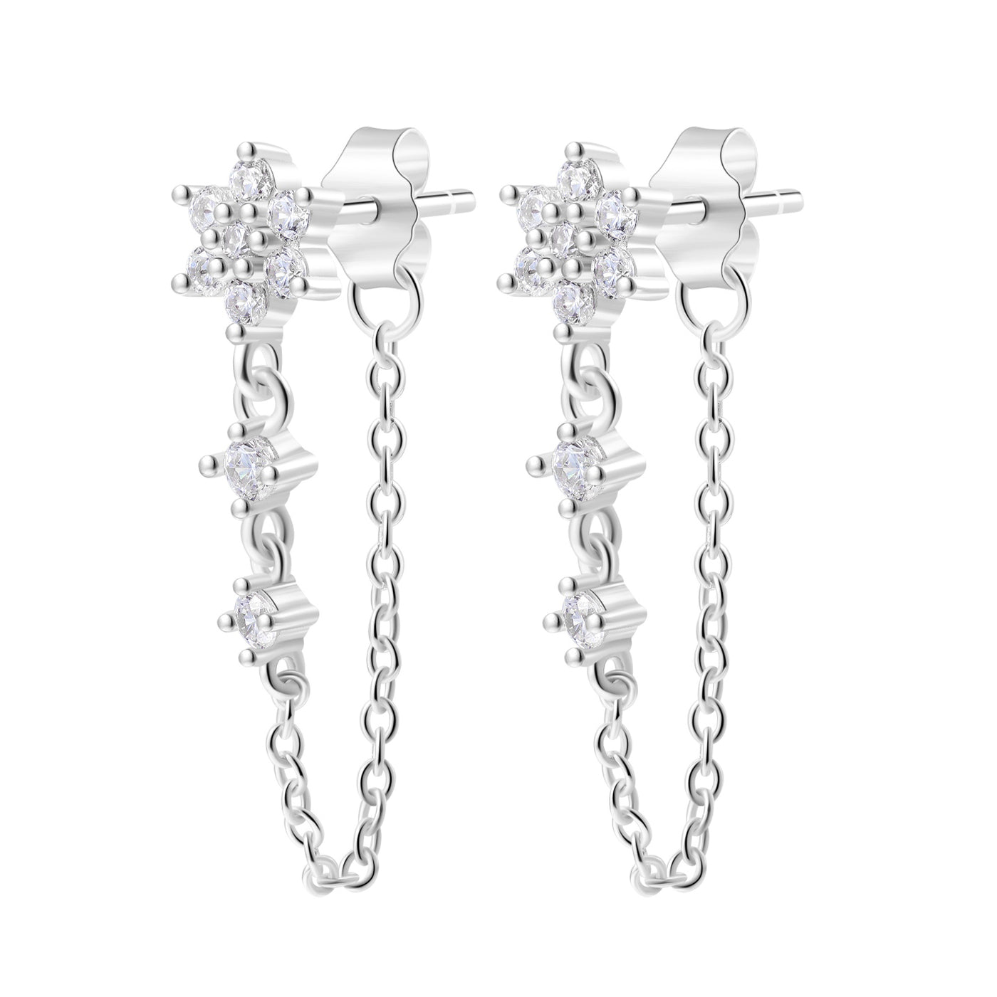 Boucles d'oreilles Chaîne de Fleurs Sterling Argent