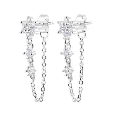 Boucles d'oreilles Chaîne de Fleurs Sterling Argent