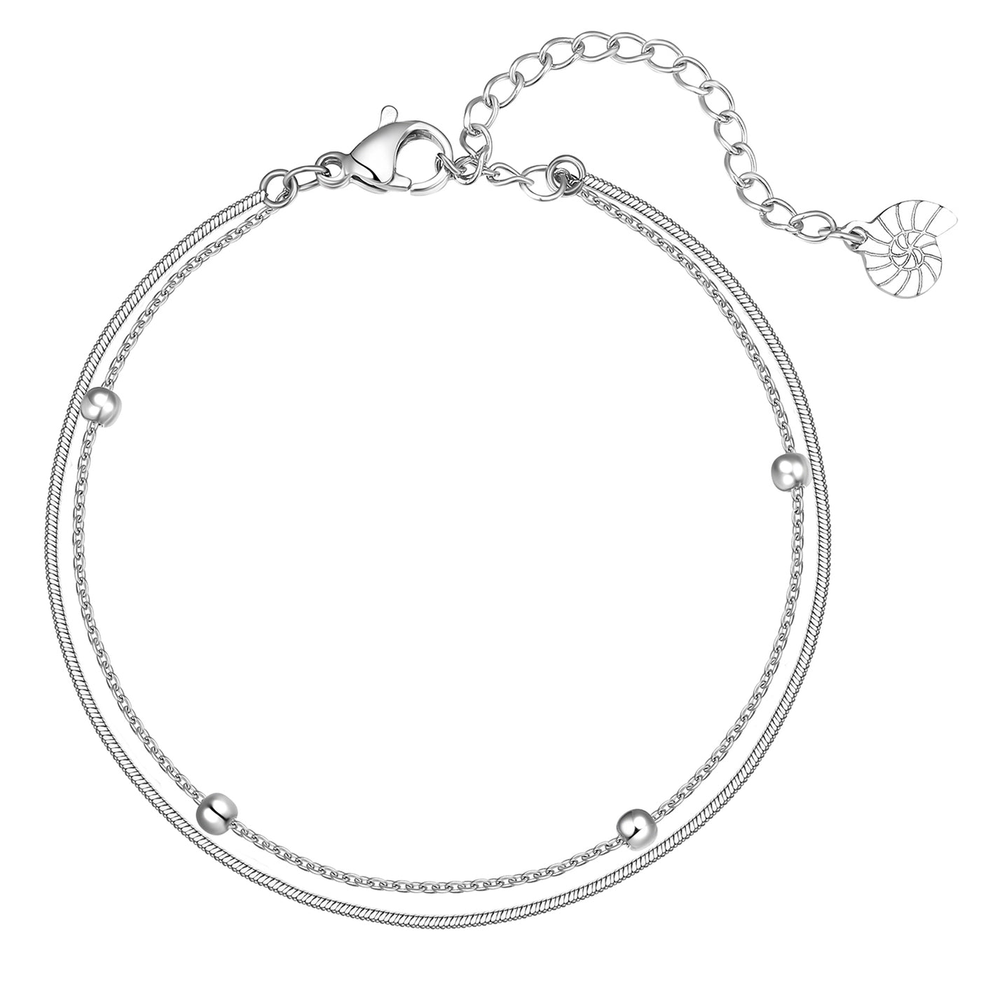 Brazalete de Cadena con Bolitas a Capas en Plata