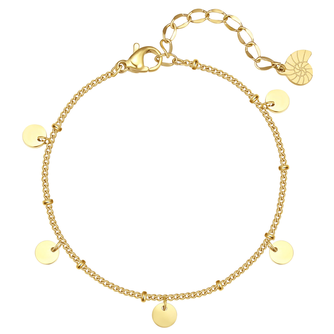 Brazalete de Cadena con Bolitas y Círculos en Oro