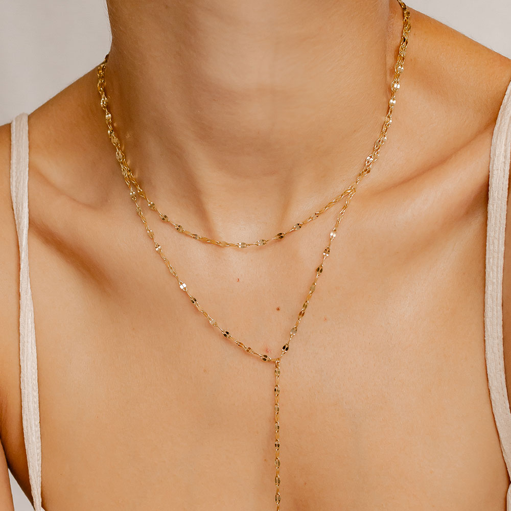 Flattened Chain Link Y Necklace Gold