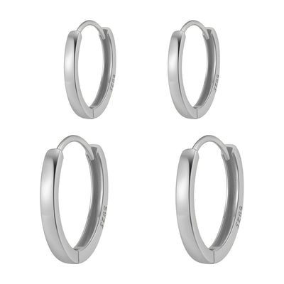 Classic Band Hoop Earring Set Sterling Silver