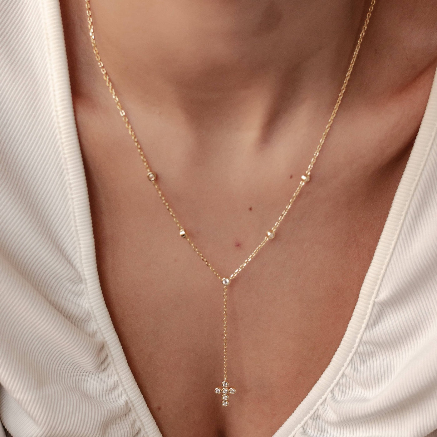 Cross Y Lariat Necklace Sterling Silver