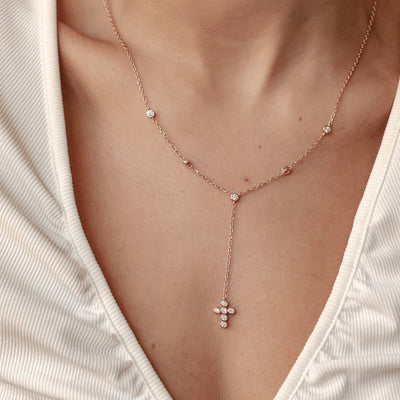 Cross Y Lariat Necklace Sterling Silver