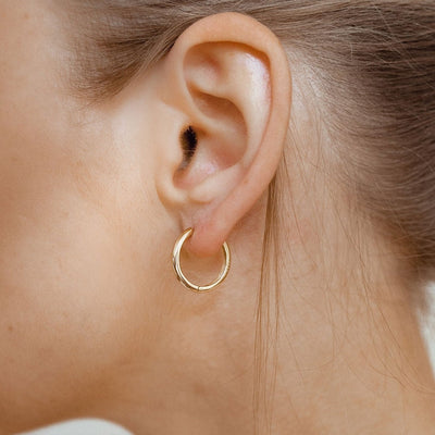 Mid Plain Hoop Earrings Sterling Silver Gold