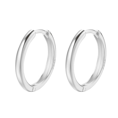 Mid Plain Hoop Earrings Sterling Silver Gold