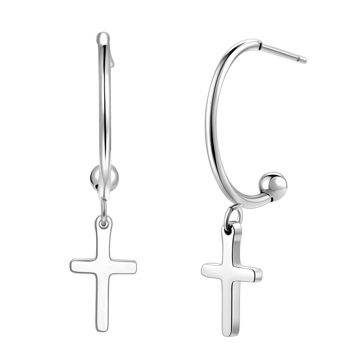 Cross Hoop Earrings Silver