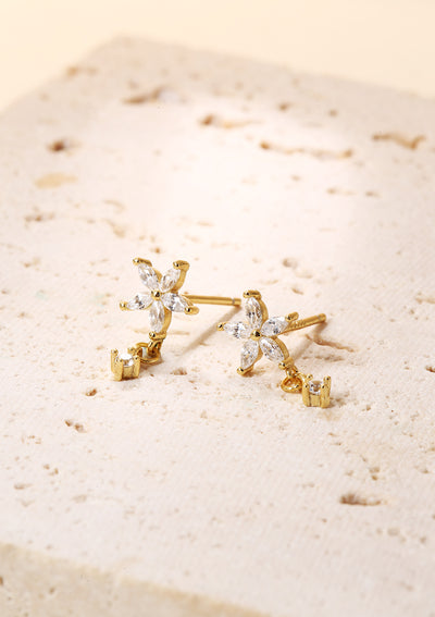 Daisy Drop Stud Earrings Sterling Silver Gold