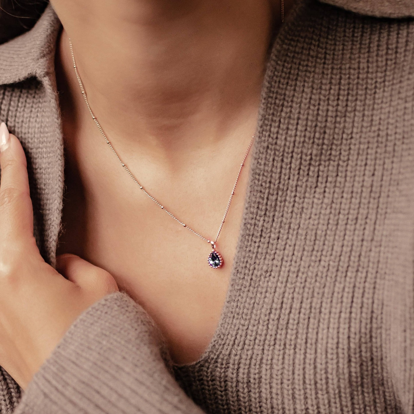 February Amethyst Birthstone Necklace Sterling Silver