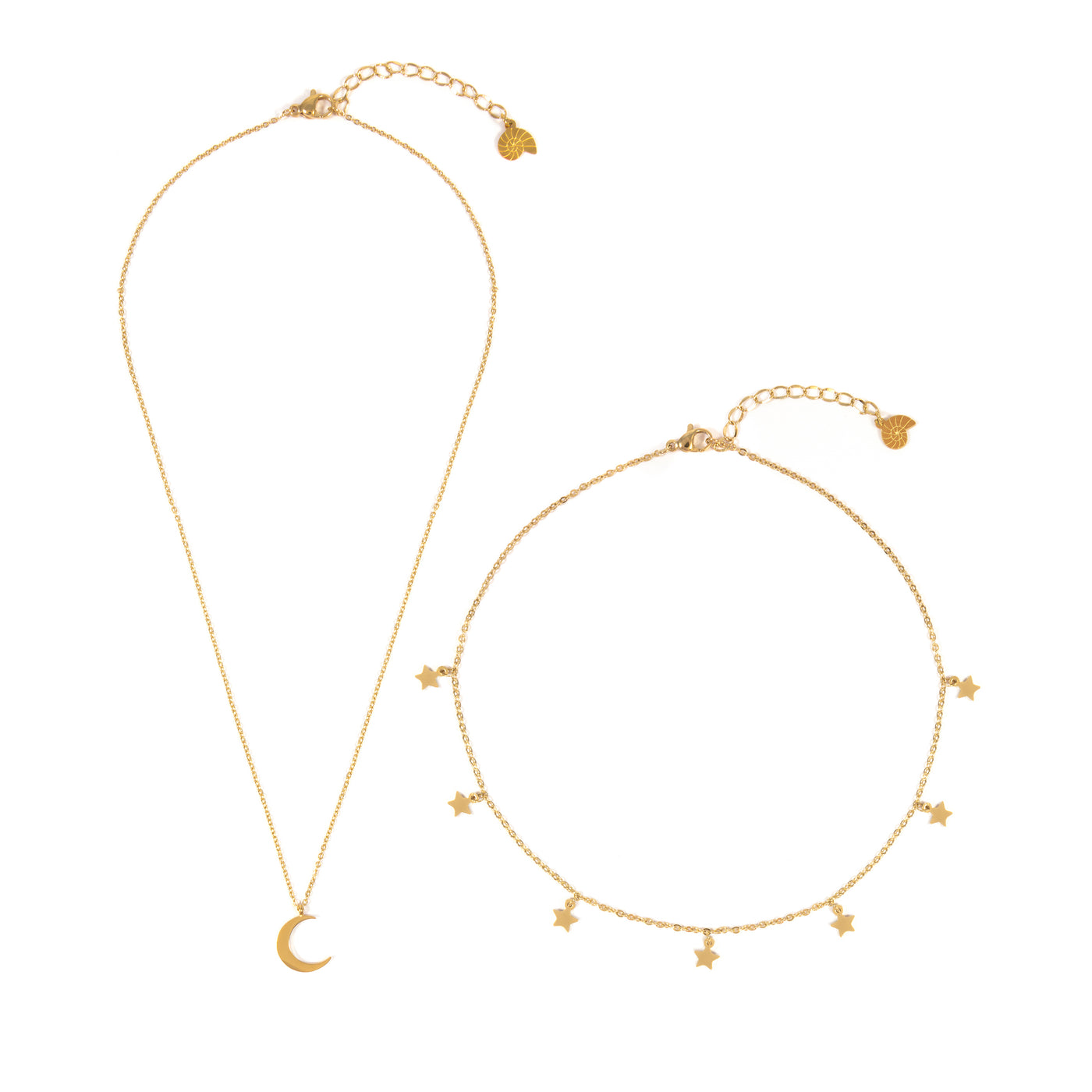 Stern Choker Mond Kette Schmuckset in Goldfarbe