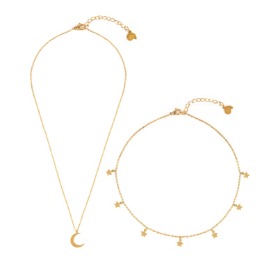 Conjunto de Joyería Collar de Luna Choker de Estrella en Oro