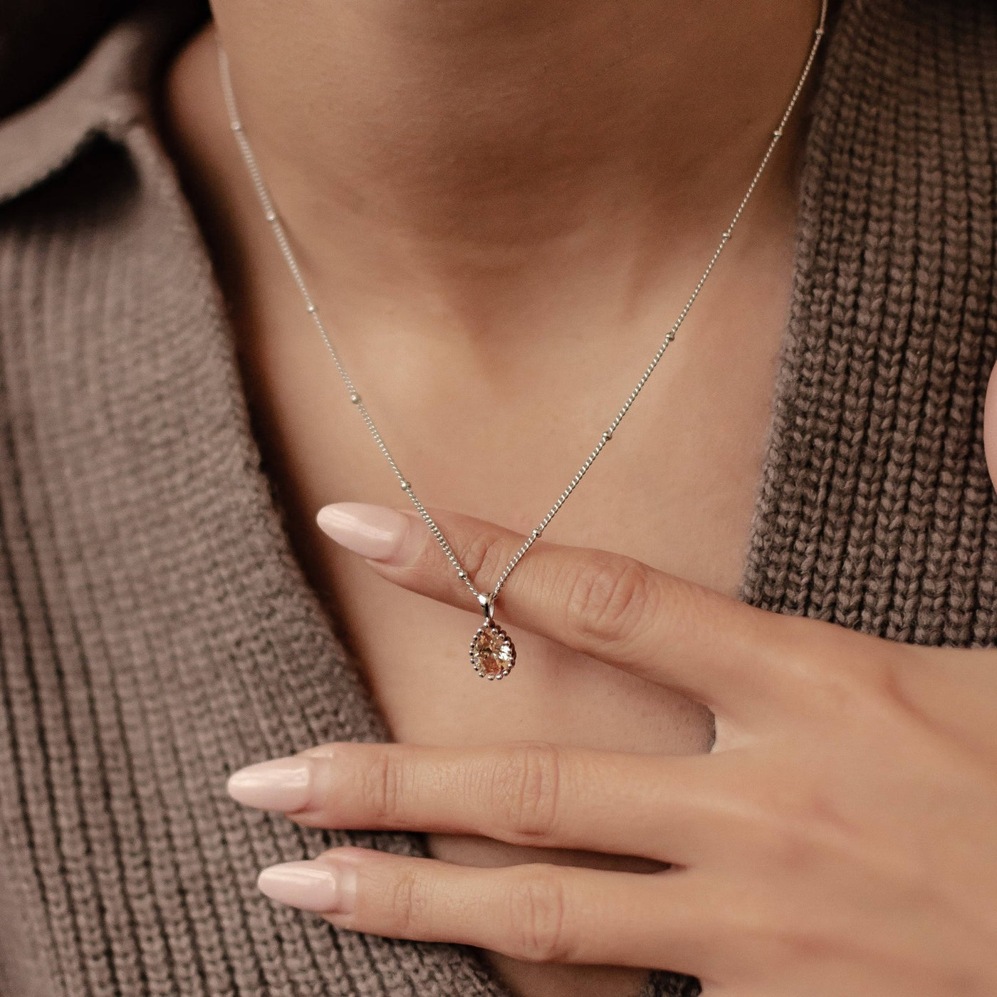 January Garnet Birthstone Necklace Sterling Silver