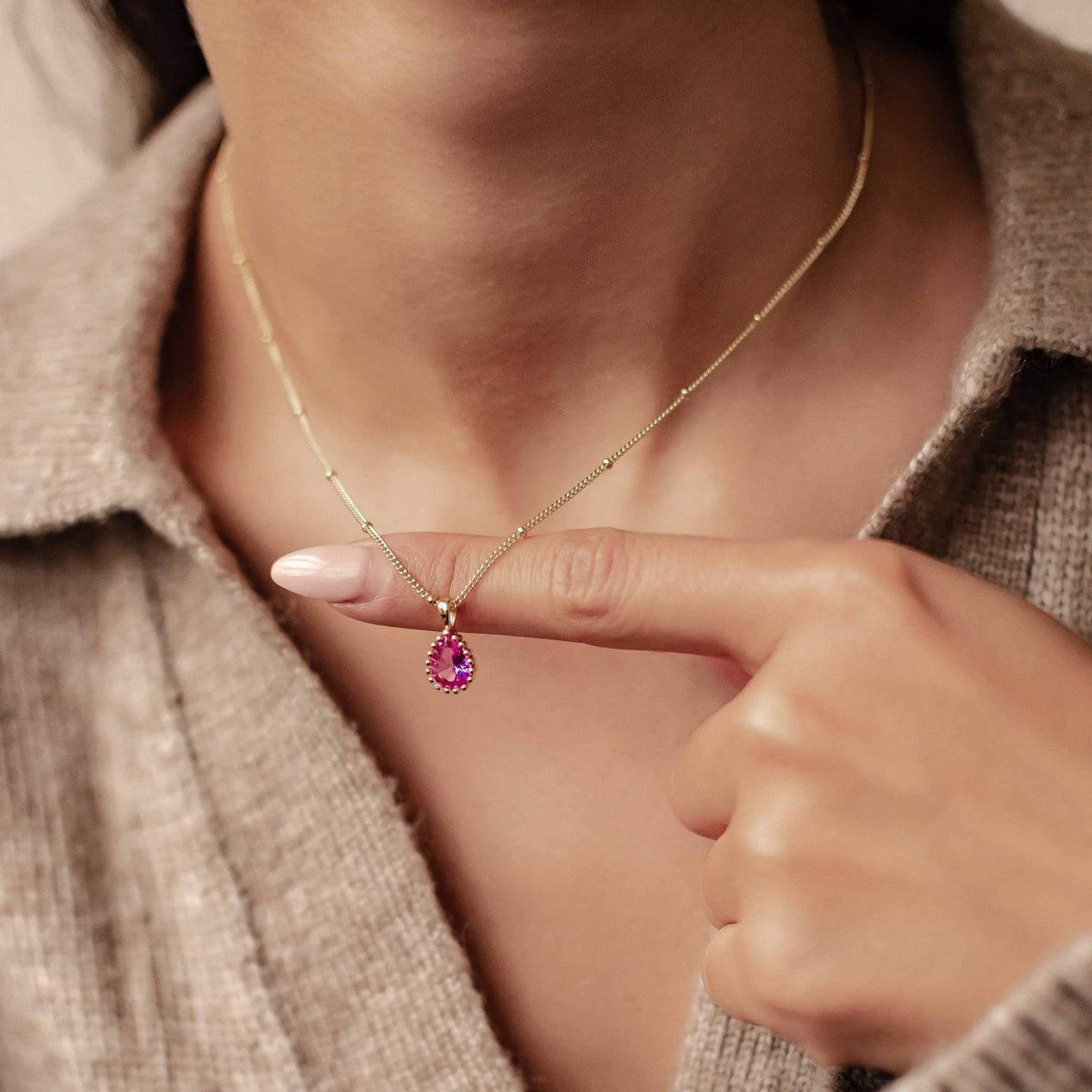 July Ruby Birthstone Necklace Sterling Silver