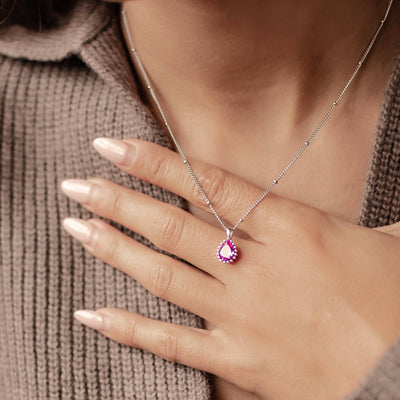 July Ruby Birthstone Necklace Sterling Silver