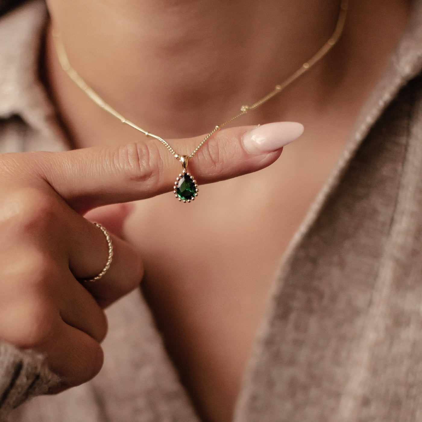 May Emerald Birthstone Necklace Sterling Silver