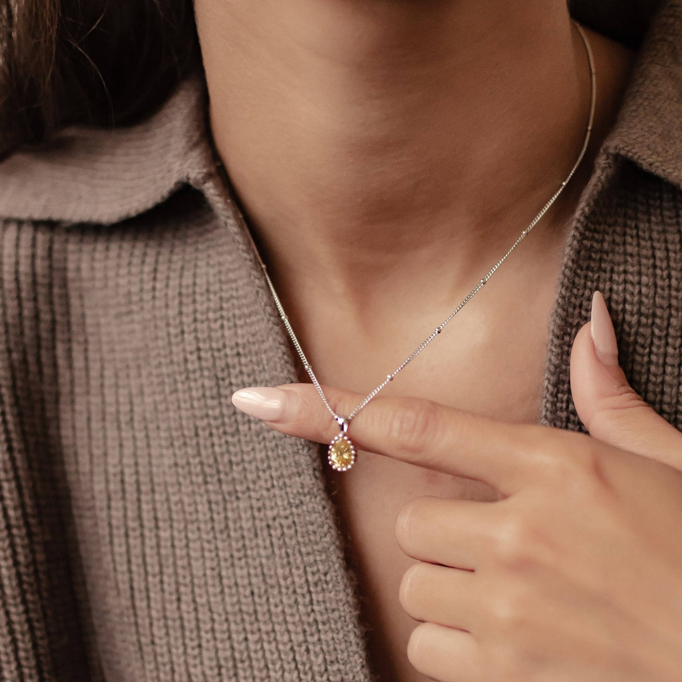 November Topaz Birthstone Necklace Sterling Silver