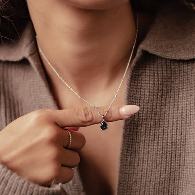 September Sapphire Birthstone Necklace Sterling Silver