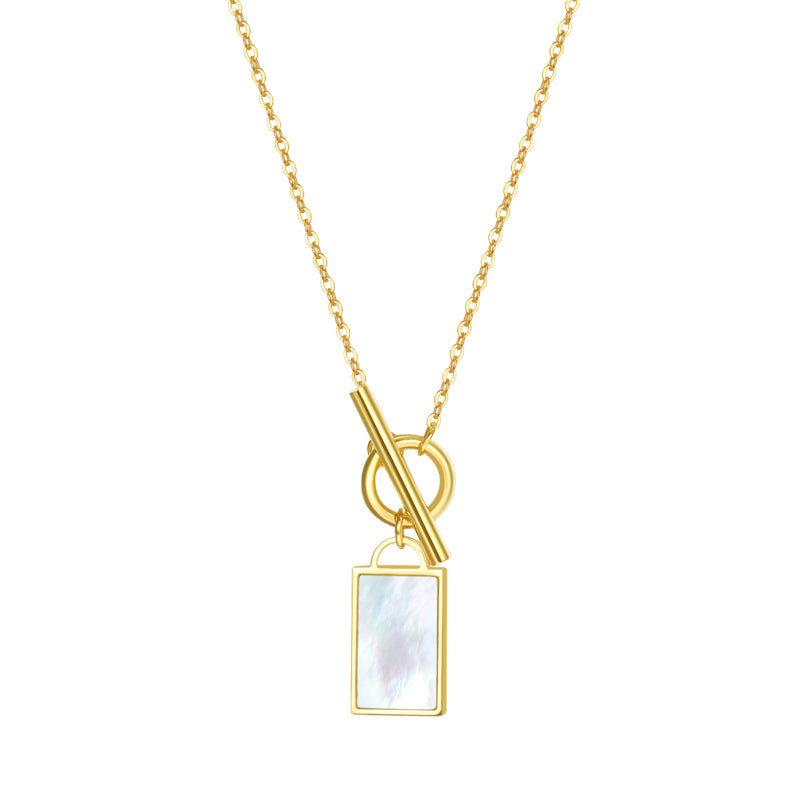 Collier Pendentif Coquille Rectangle T-Barre Chaîne en Or