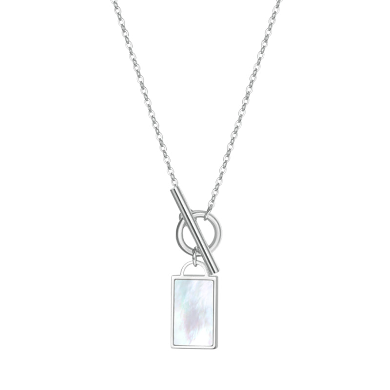 Collier Pendentif Coquille Rectangle T-Barre Chaîne en Argent