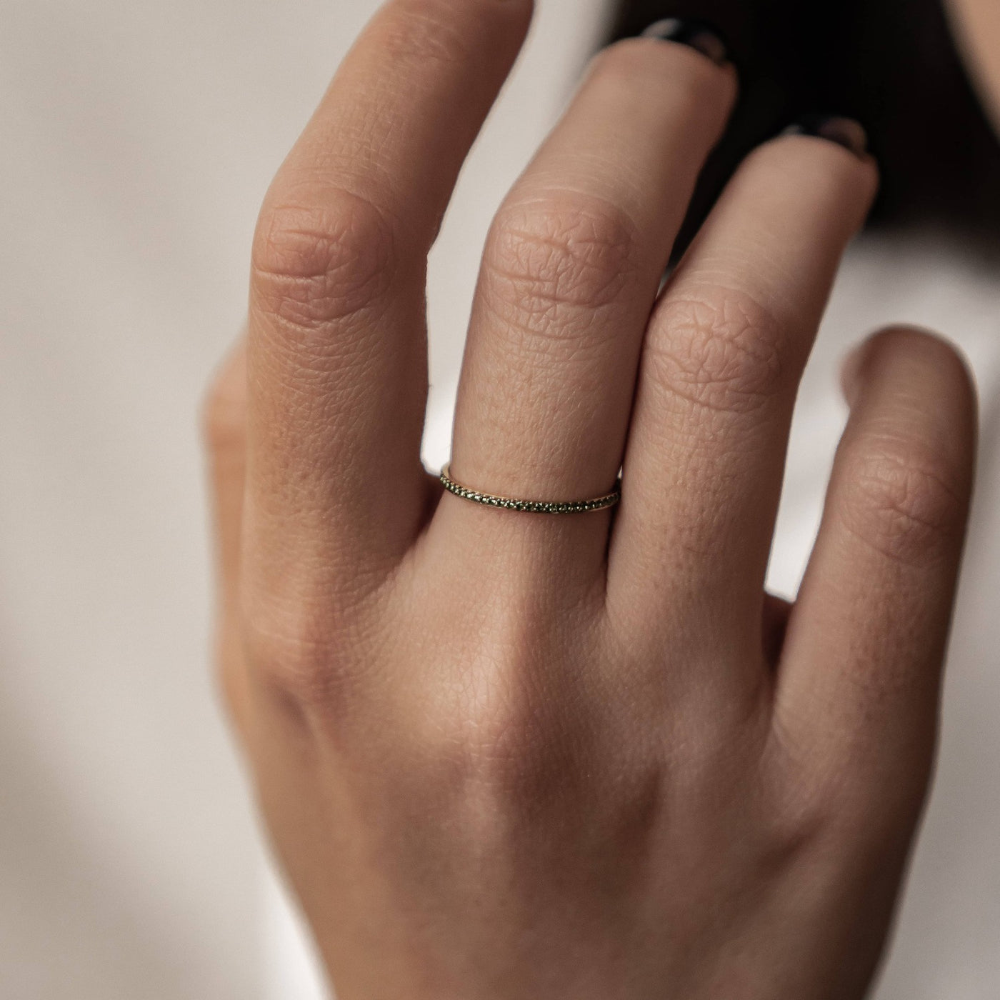 Slim Green Gemstone Band Ring Gold