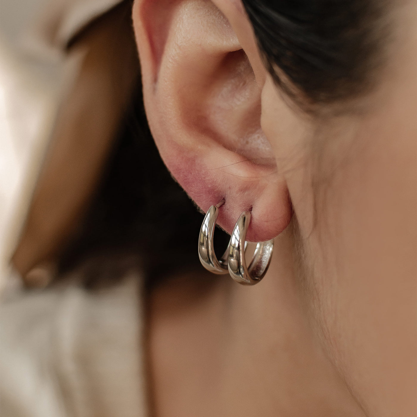 Small Dome Hoop Earrings Sterling Silver