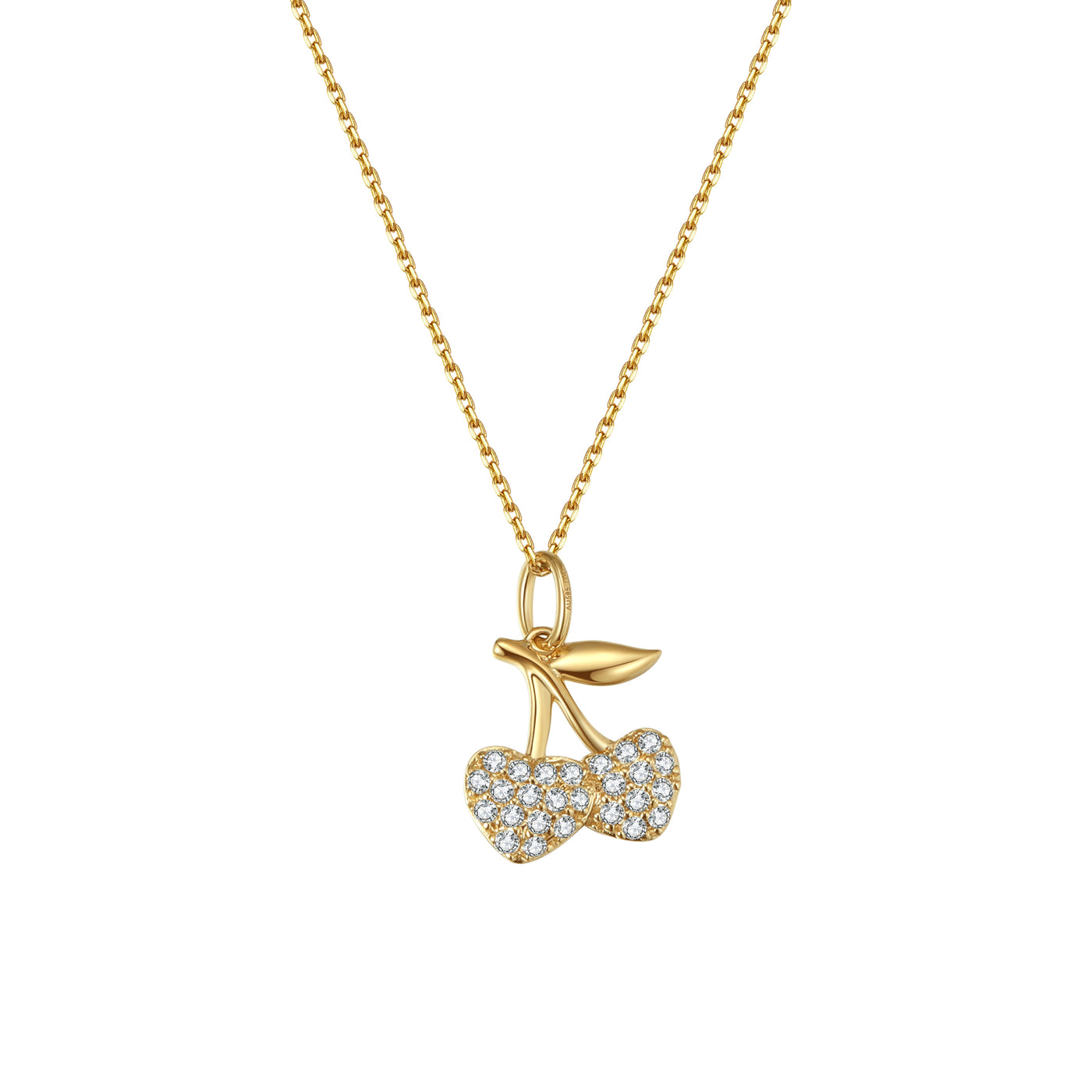 Sparkling Cherry Pendant Necklace 14K Gold