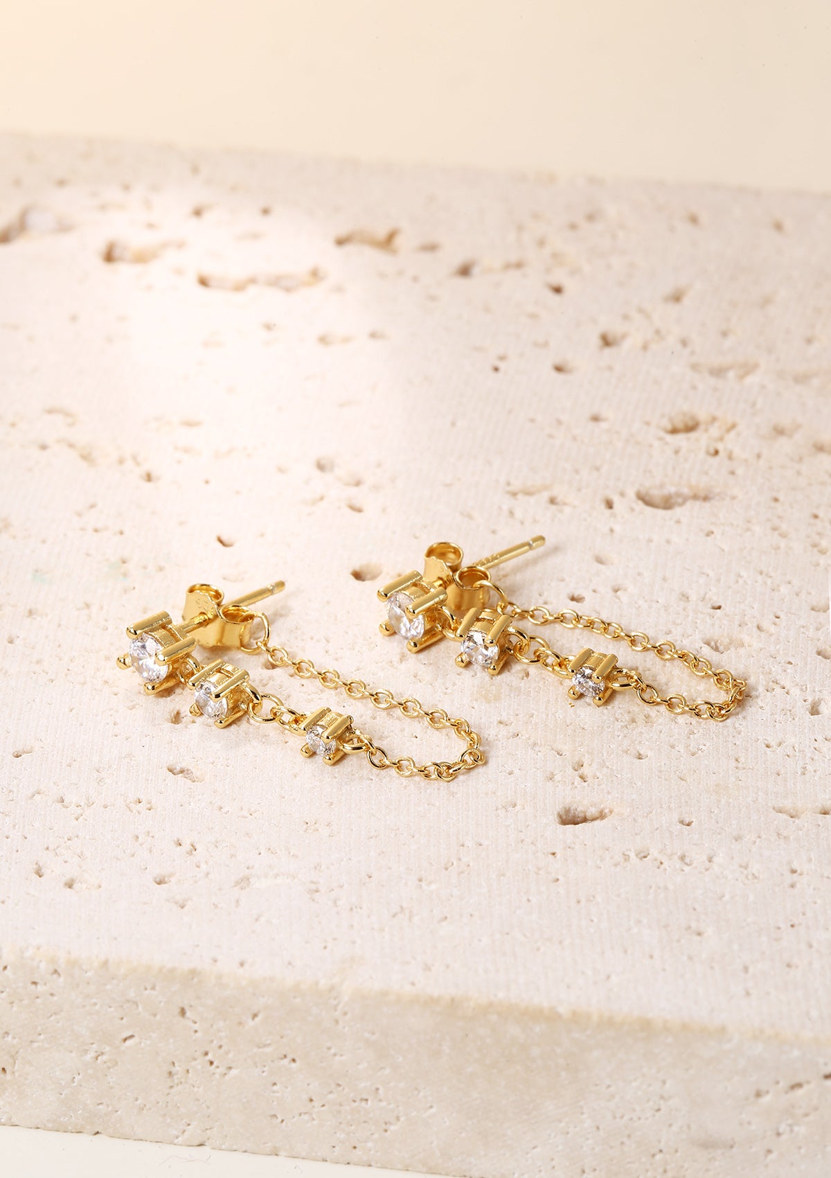 Stardust Chain Stud Earrings Sterling Silver Gold