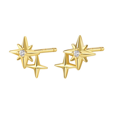 Twin Constellation Stud Earrings Sterling Silver Gold