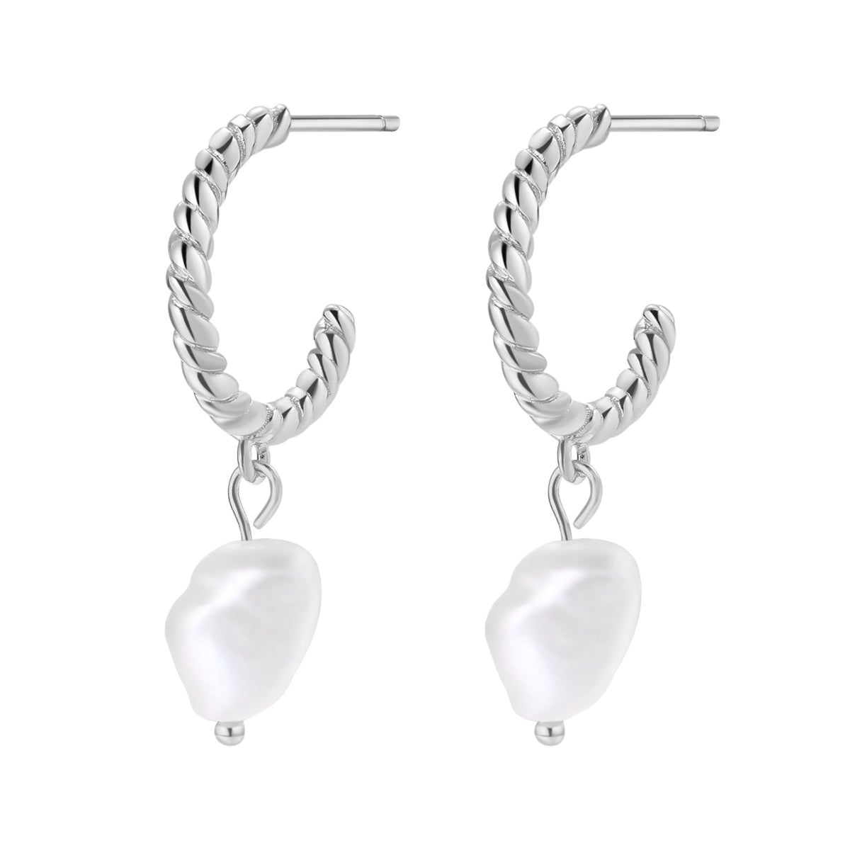 Boucles d'Oreilles Torsadées Perle Goutte Sterling Argent