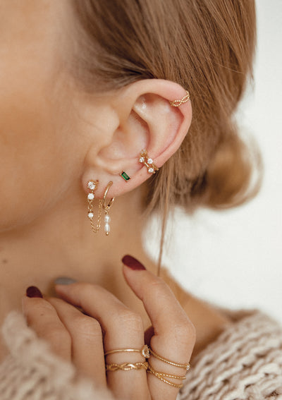 Stardust Chain Stud Earrings Sterling Silver Gold