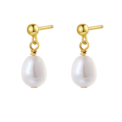 Ball and Pearl Drop Stud Earrings Sterling Silver