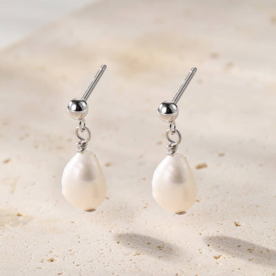 Ball and Pearl Drop Stud Earrings Sterling Silver