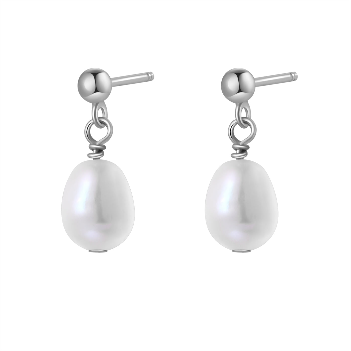 Ball and Pearl Drop Stud Earrings Sterling Silver