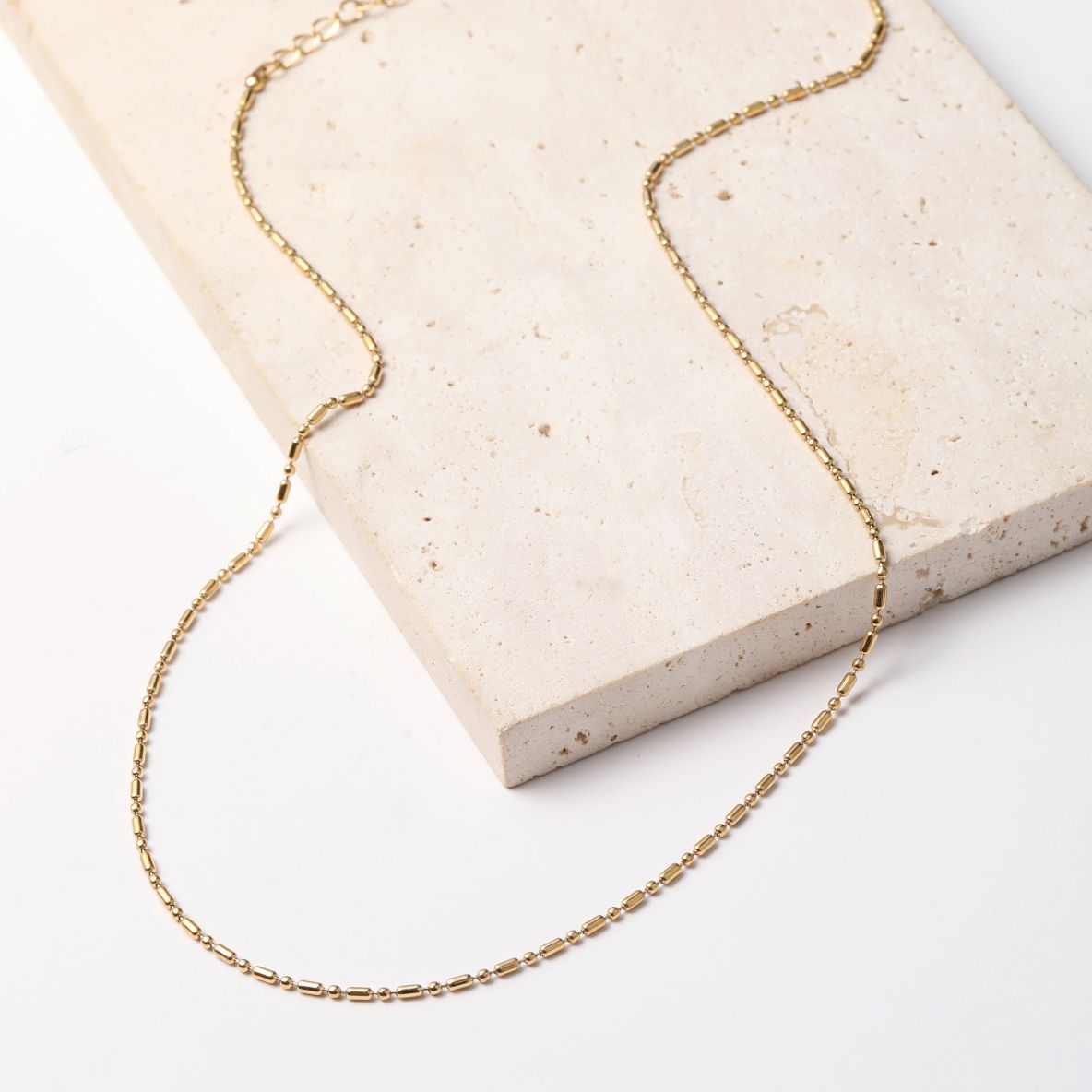 Bead and Bar Chain Necklace Gold