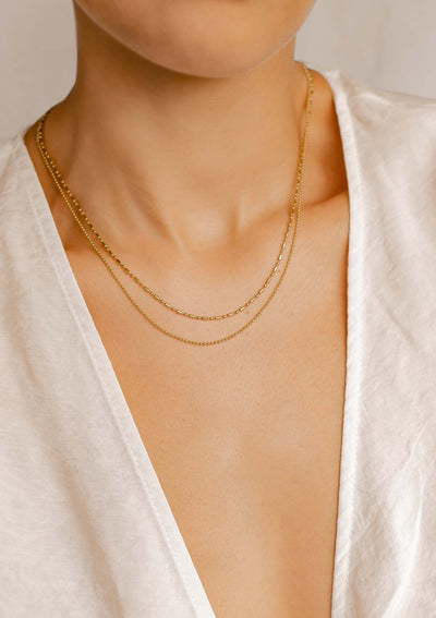 Bead and Bar Chain Necklace Gold