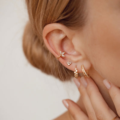 Ear Cuff Ramo Gemas Plata de Ley 925 en Oro