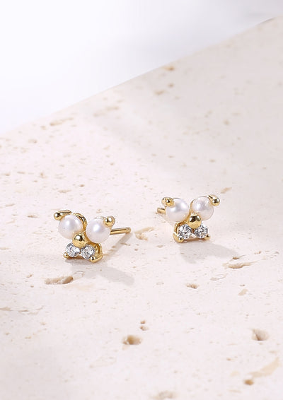 Butterfly Pearl Stud Earrings Sterling Silver Gold