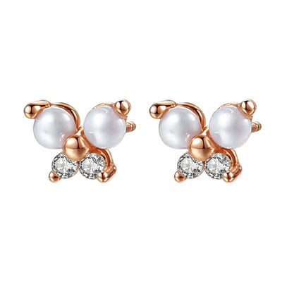 Butterfly Pearl Stud Earrings Sterling Silver Gold