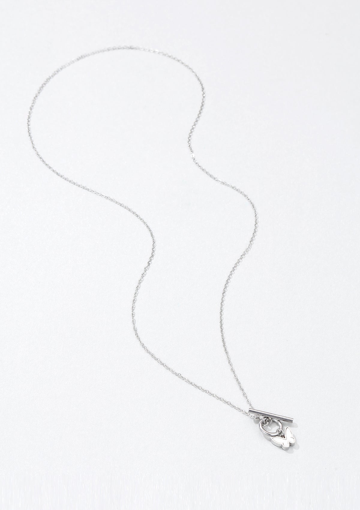 Butterfly Pendant T-Bar Necklace Silver