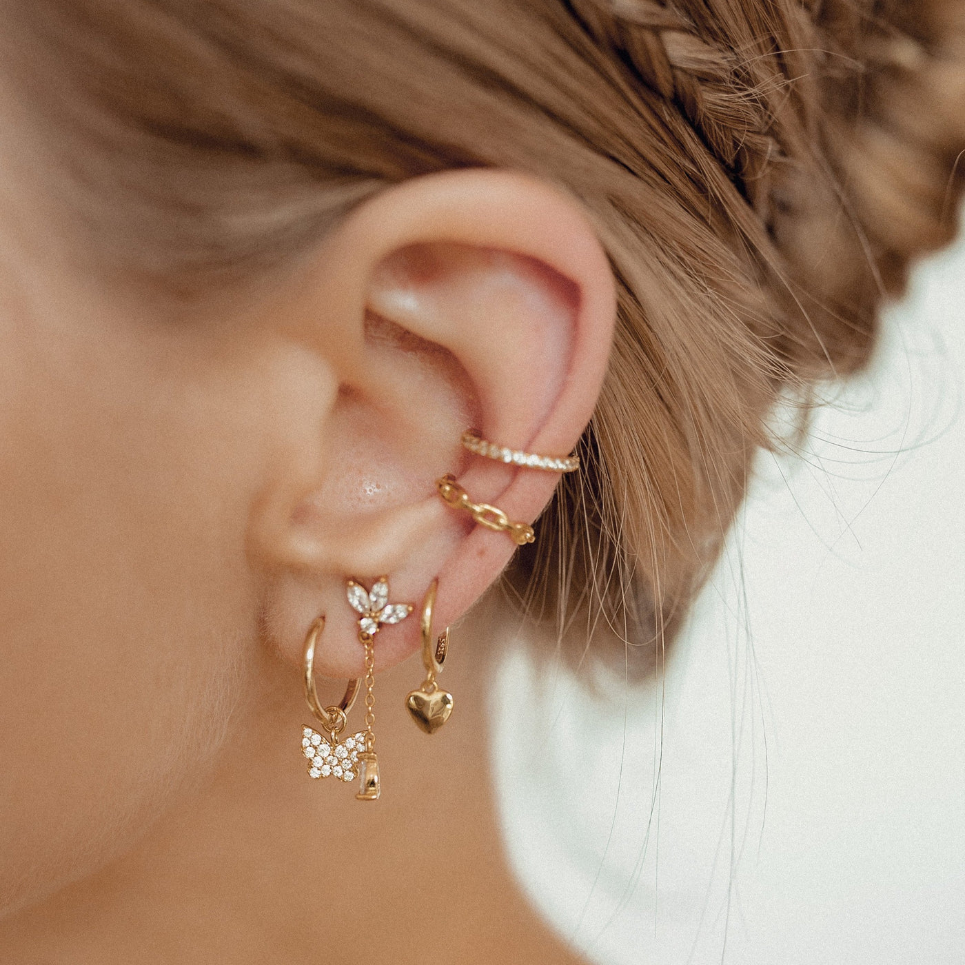 Ear Cuff Ohrringe im Kettendesign Sterlingsilber in Gold