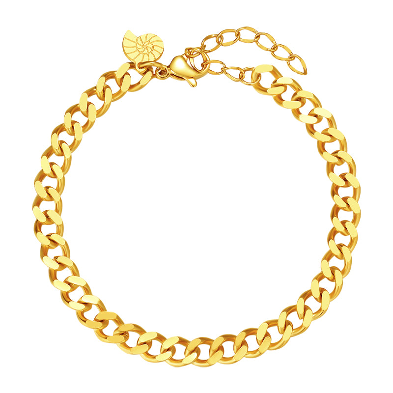 Brazalete de Cadena de Bordillo Gruesa en Oro