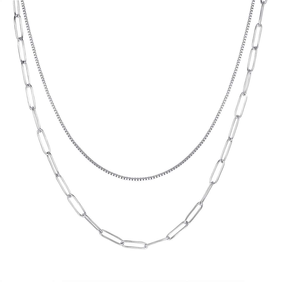 Chunky Chain Layered Necklace Silver