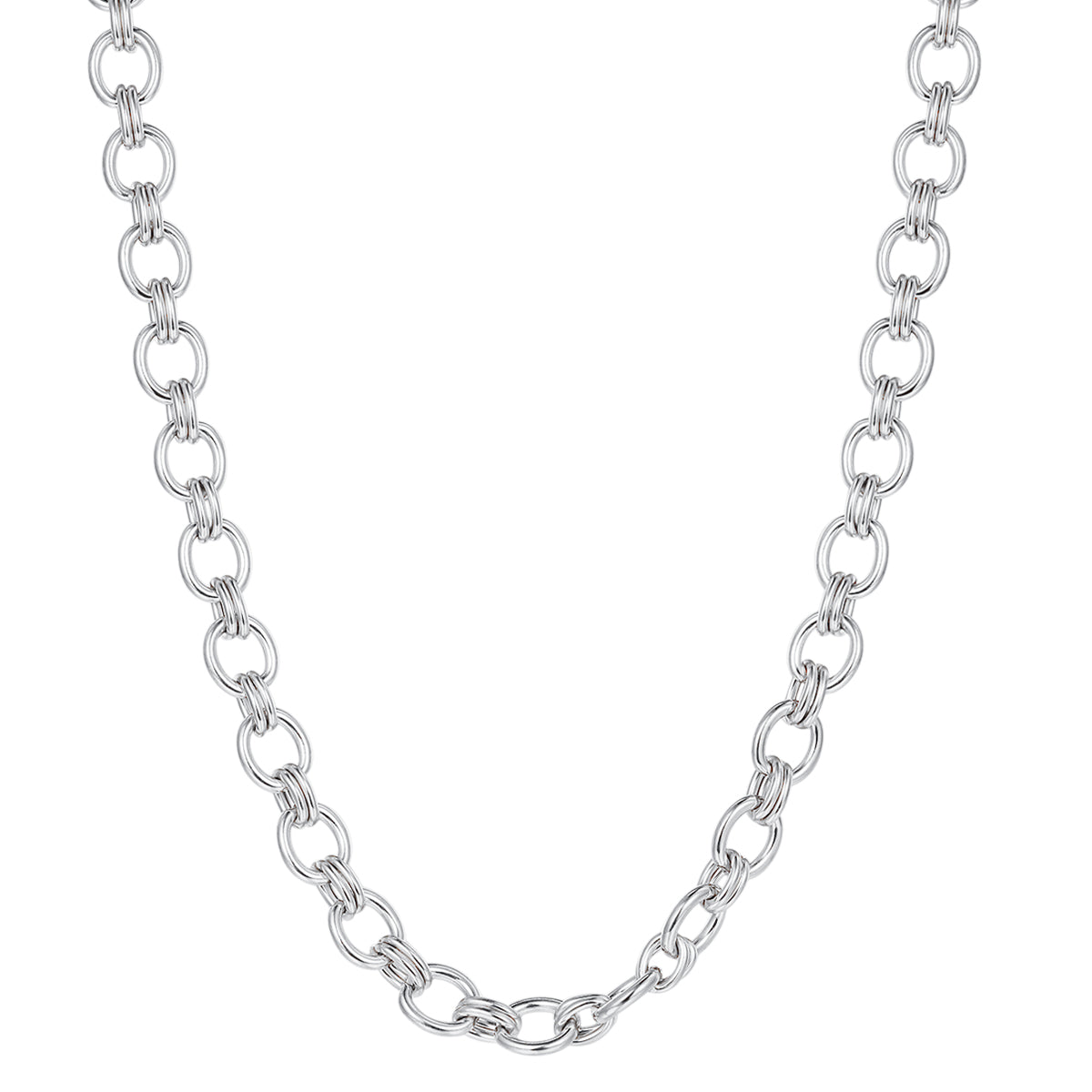 Chunky Double Cable Chain Necklace Silver