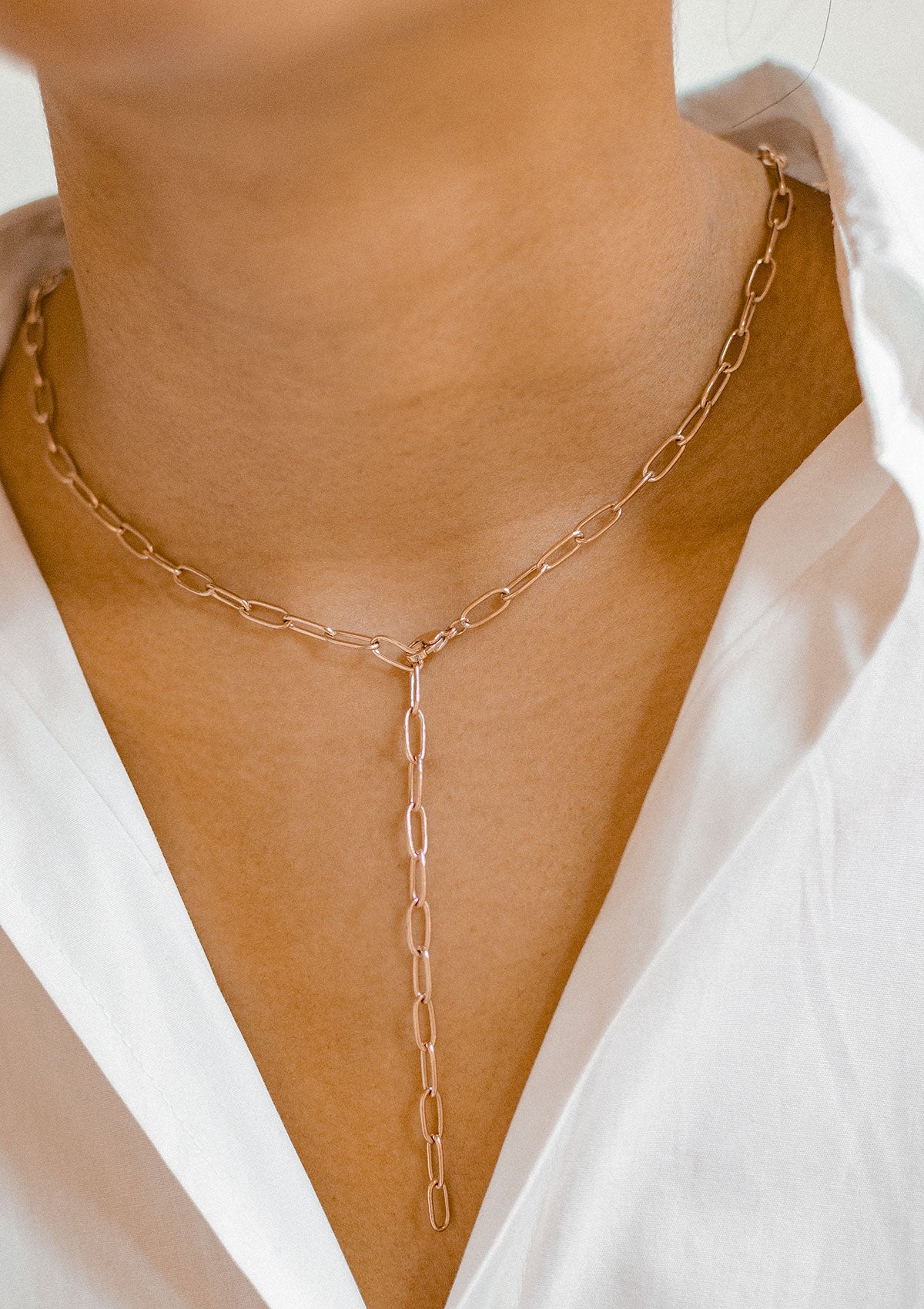 Chunky Chain Y Necklace Rose Gold