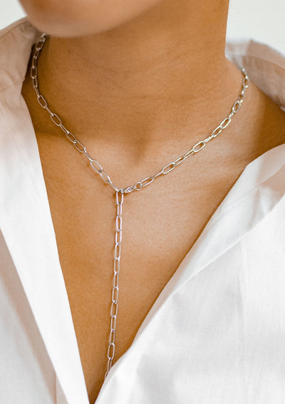 Chunky Chain Y Necklace Silver