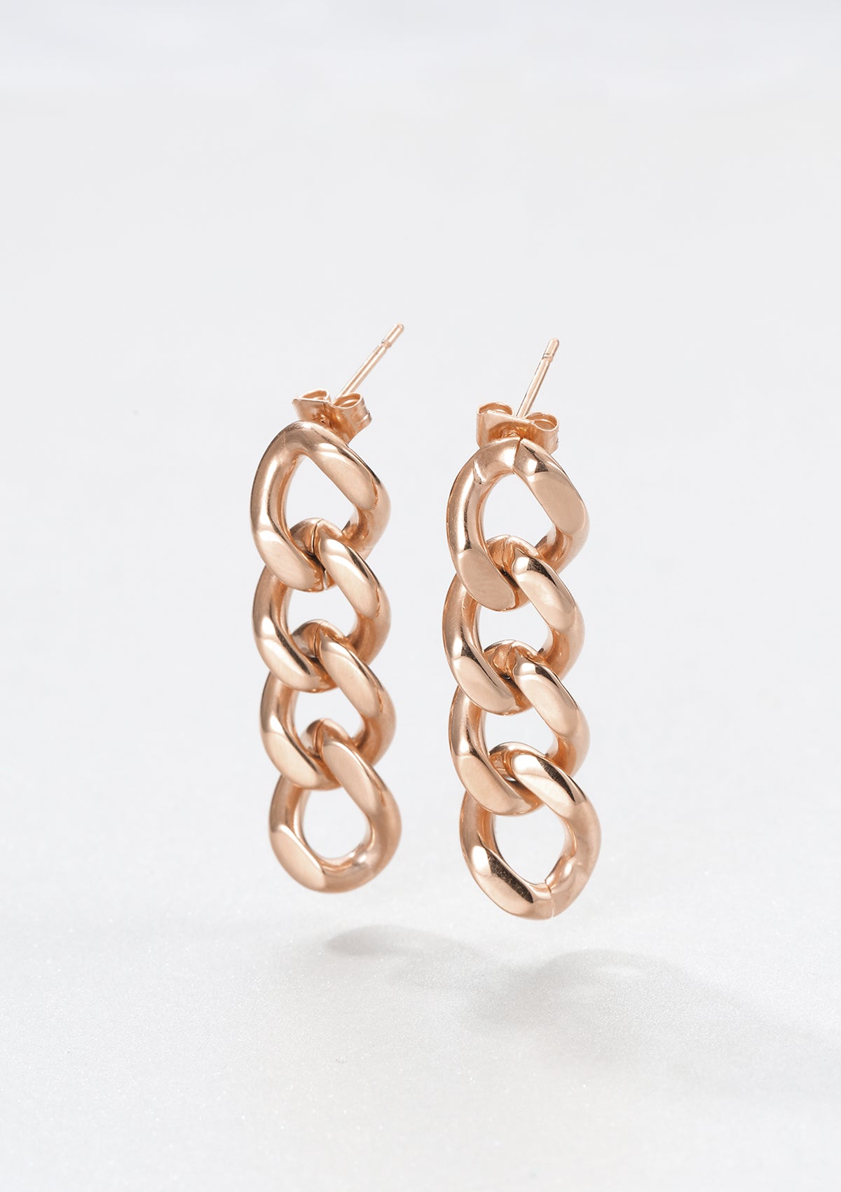 Chunky Curb Chain Dangle Earrings Rose Gold