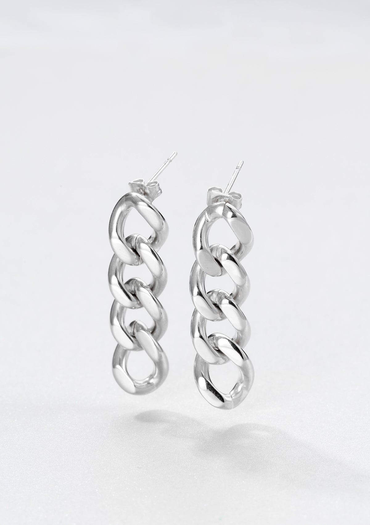 Chunky Curb Chain Dangle Earrings Silver